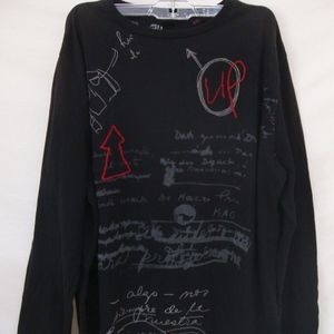 Desigual Black Graphic T Shirt Long Sleeve Crew XL
